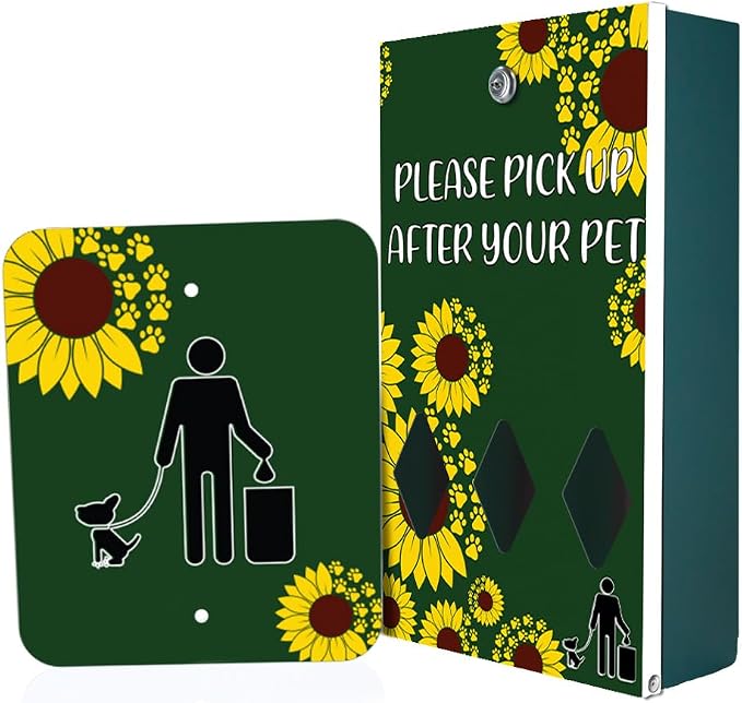 Zero Waste USA - Aluminum Dog Waste Station - Sunflower | Matte Green | DISPENSE-ART™ UV-printed aluminum station, 25% larger bag storage, rust-proof commercial design for parks & properties