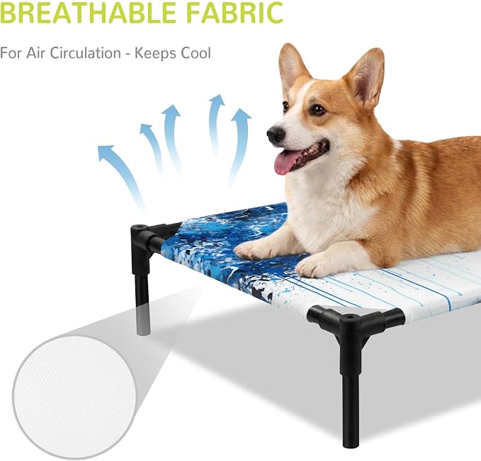 Outdoor Elevated Dog Bed for Medium Dogs, Blue Trees Breathable Cooling Raised Dog Cot for Indoor/Outdoor, Boho Nature Branch Leaf Plants Landscape Waterproof Elevated Pet Beds, M 24 x 20 in
