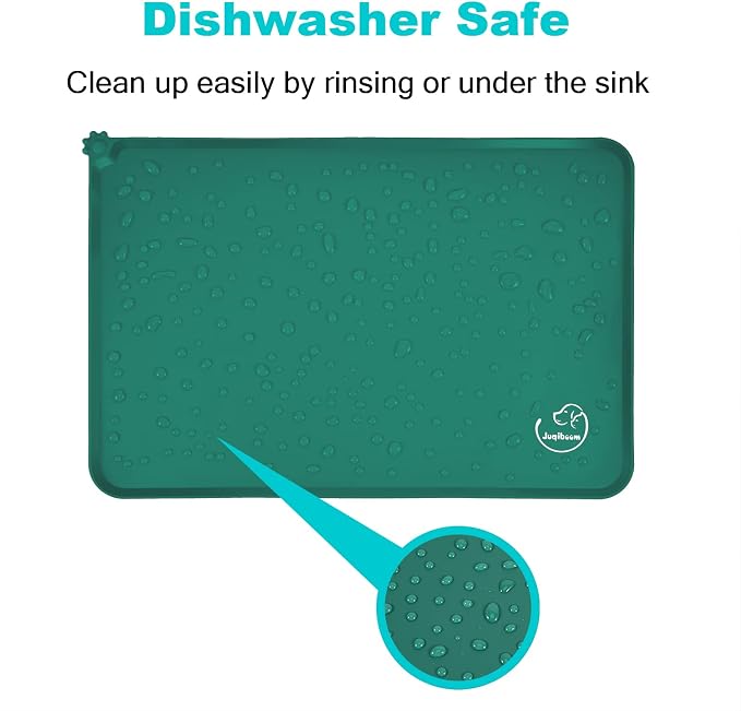 Silicone Waterproof Dog Cat Pet Feeding Mats, Non Slip, Easy Clean Pet Dog Cat Bowl Mats Placemat (24" x 16") Hunter Green