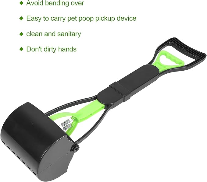 Pet Pooper Scooper, Long Handle Jaw Poop Pick Up Tool for Dogs Cats, 23.7in Heavy Duty Plastic Waste Cleaner with Foldable Design (Green Black)