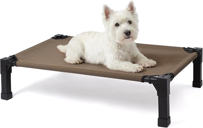 Elevated Outdoor Dog Bed, Raised Dog Bed with Steel Framed 35in | Cooling Elevated Pet Cot with Non-Slip Feet, and Waterproof, Washable, Breathable Teslin Mesh