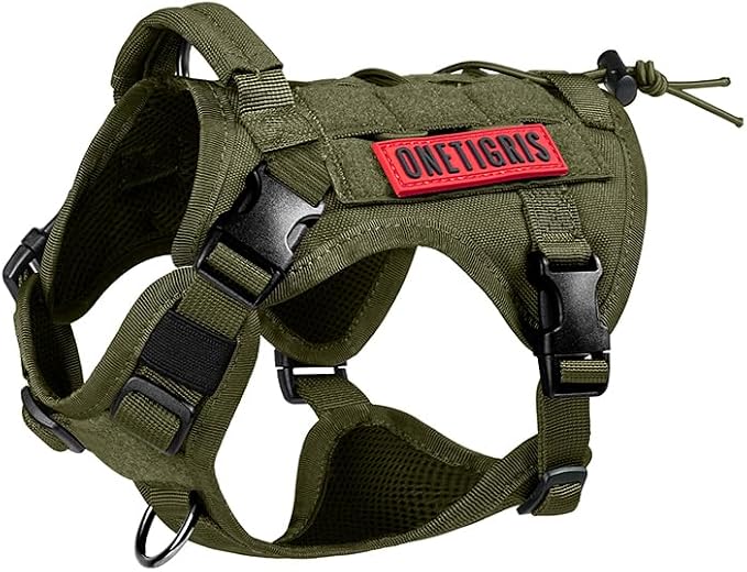 OneTigris Tactical Dog Harness with Handle No-Pull Adjustable for Small Dog | Military 1000D Pullable Nylon, Service Dog Vest with Hook & Loop Panels, Easy On & Off for Walking Hiking Training Camo XS