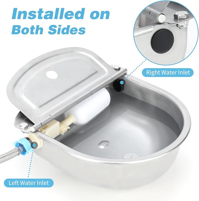 FHTONGE 304 Stainless Steel Automatic Dog Water Bowl Dispenser with Outfall | Float Valves Auto Fill, Wall-Mounted Dog Waterer for Outdoor Big Dog Livestock Poultry Horse Cow Goat Pig Chicken Duck Rabbit