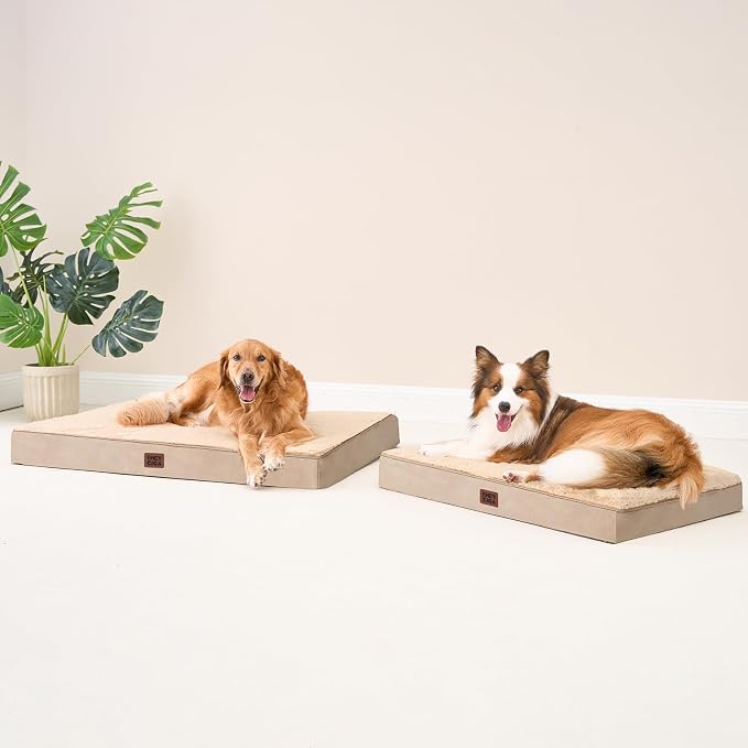 EHEYCIGA Orthopedic Dog Bed Large with Removable Washable Cover, 44IN Khaki | Egg Crate Foam Support, Durable Oxford fabric, Non-Slip Bottom, Machine Washable, Soft Waterproof Plush Pet Bed Mat For Crate