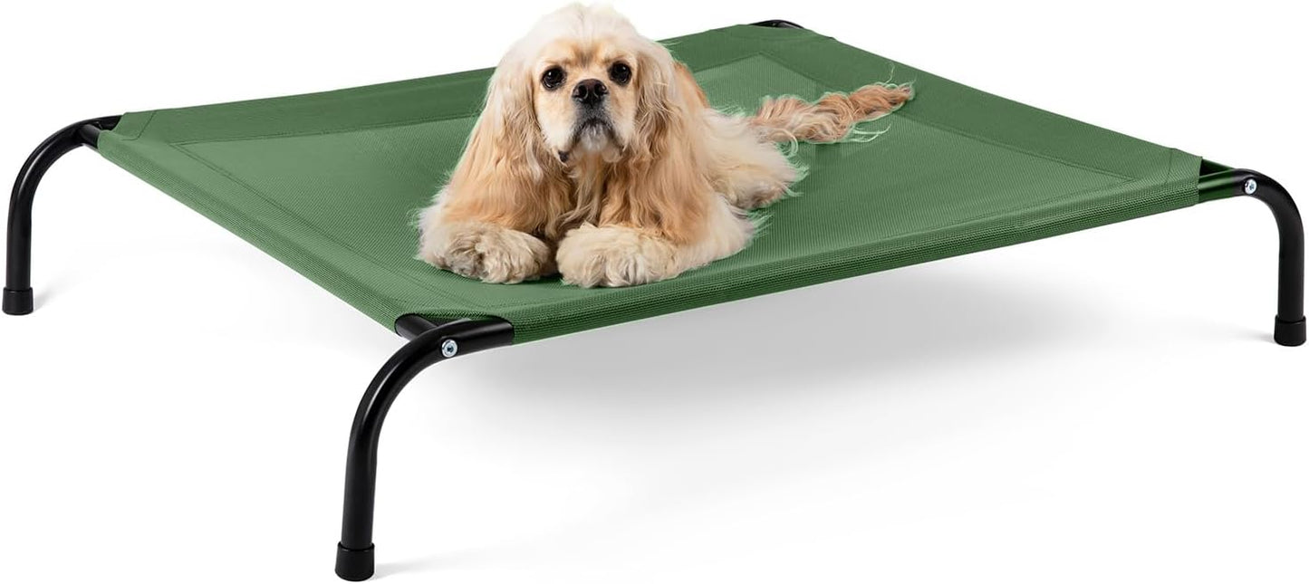 Cooling Elevated Dog Bed with Non-Slip Floor Protectors & Breathable Mesh, Raised Indoor & Outdoor Dog Cot Hammock, 41" L x 32" W x 8" Th, Medium, Green