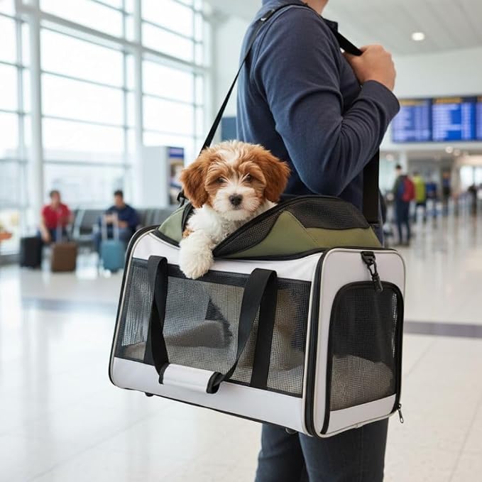 Cat Carrier Dog Carrier Airline Approved, Pet Carrier for 2 Cats Small Medium Dogs, Soft Cat Carrier 18x15x15 with Foldable Bowl & Washable Pad, TSA Approved Dog Carriers by Luniko Shop (Cream)