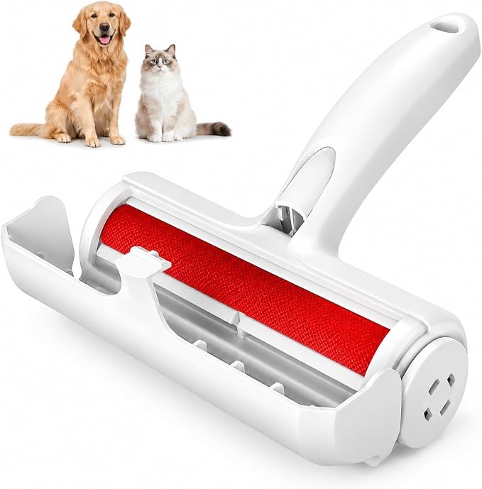 Pet Hair Remover for Dogs & Cats - Reusable Lint Roller & Hair Remover Tool for Couch, Carpet, Furniture, Bedding & Car Seats - Portable & Easy Clean Pet Fur Remover Roller for Home & Travel (Red)