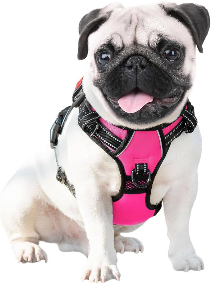 Reflective Dog Harness Large Breed Adjustable No Pull Vest | with Handle 2 Metal Rings 3 Buckles [Easy to Put on & Take Off](XL, Pink)