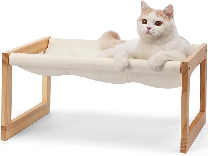 FUKUMARU Large Cat Hammock, Raised Dog Bed for Indoor and Outdoor, Washable | 21" Wooden Pet Beds, Cozy Velvet Cat Couch, Elevated Pet Sofa for Puppy, Bunny and Small Animal