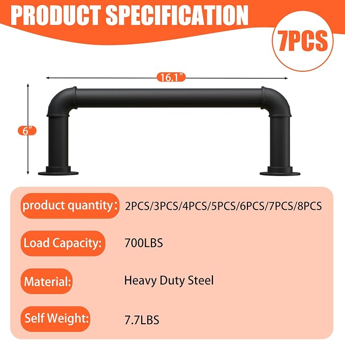 Wall Mounted Ladder, 1 Rung Steel Safety Step - 7 Pack for Window Well Egress & Farmhouse Storage | 16.1" W x 6" D, 700LB Load, Black Rustproof Coating, Easy Wall or Floor Mount