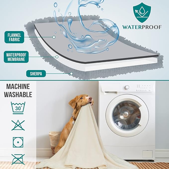 PetAmi Waterproof Dog Blanket for Extra Large Dogs, Pee Proof for Bed Couch, Reversible for Puppy Indoor Cat, Soft Dog Crate Cover Washable, Queen 90x90 Beige