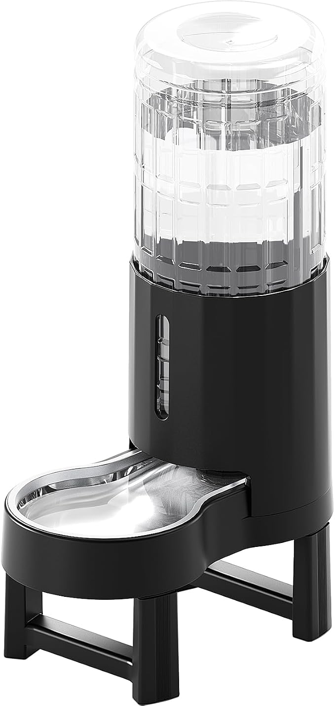 CZPET Elevated Dog Water Bowl Dispenser for Large Dogs (9.5L+Stand,Black) | With Stainless Steel Bowl Gravity Waterer, Large Capacity and Drinking Area Noise-Free for Pets