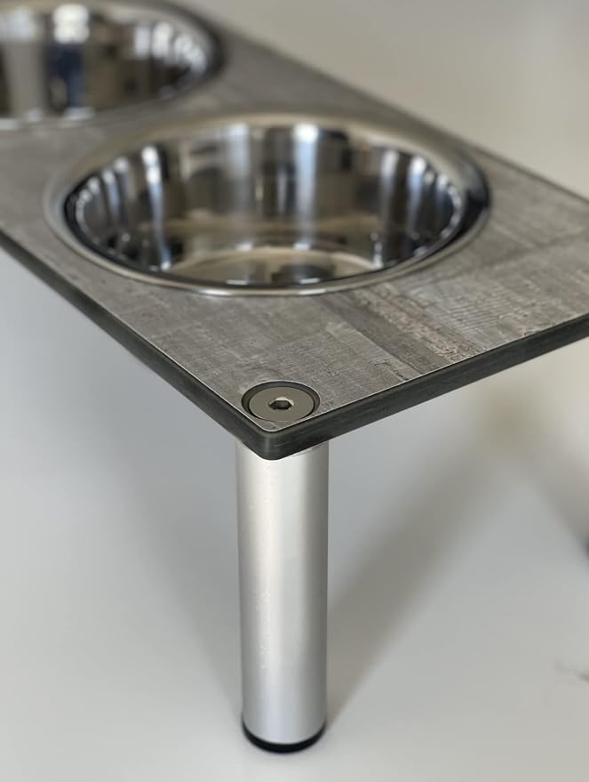 Raised Pet Bowls for Cats and Dogs, Outdoor Elevated Dog Cat Food and Water Bowls Stand Feeder on Aluminum Legs with 2 Stainless Steel Bowls Sizes for Small Medium and Large Dogs. - Small (Monte)
