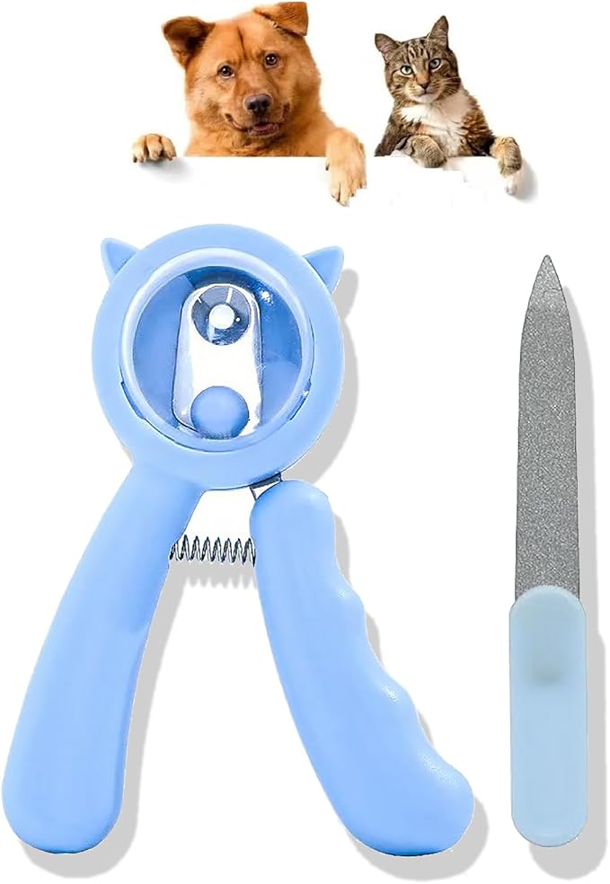 Dog Anti-Splash Pet Nail Clippers and Trimmer Set, Professional Stainless Steel Dog & Cat Nail Clippers with Safety Guard, Nail File, and Non-Slip Handle for Safe, Painless Grooming at Home, Blue