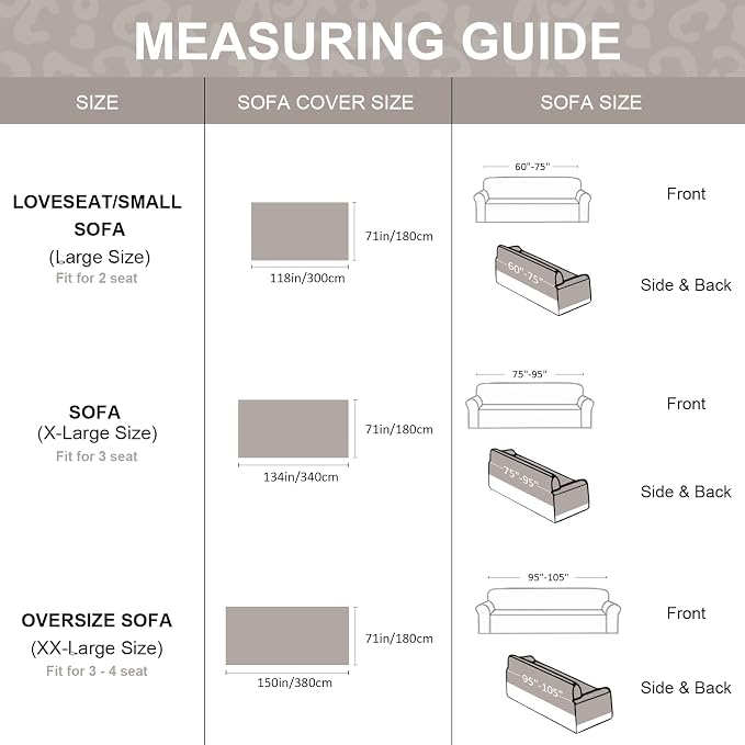 VClife Boho Couch Covers Vintage Leopard Sofa Covers for Sectional Couches, Washable Chenille Couch Cover for 3 Cushion Couch Sofa, Multi-Functional Living Room Furniture Protector for Sofa Bed, Gray