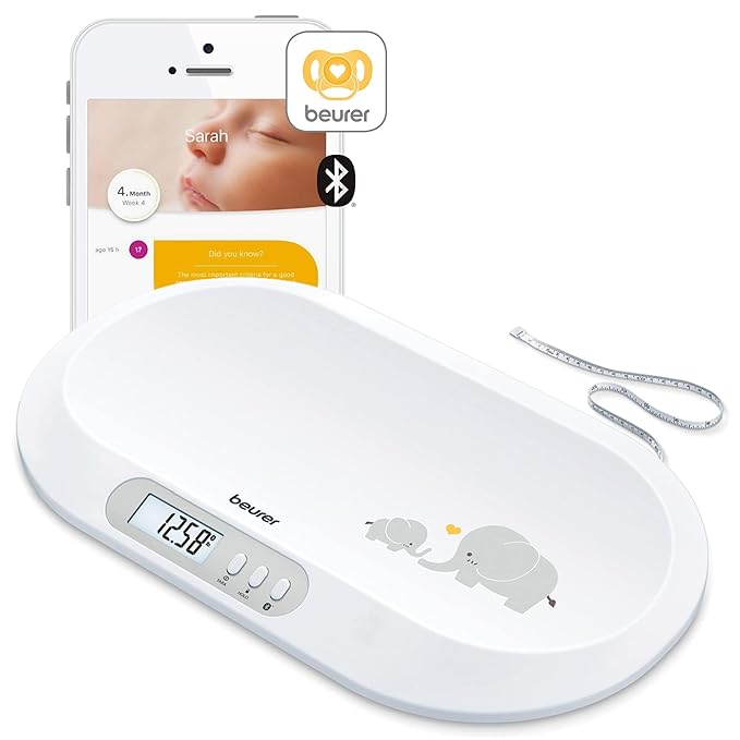 Beurer BY90 Digital Baby & Pet Scale with Bluetooth for Infants, Cats & Dogs, Weighing in Lbs/Oz/Kg up to 44 lbs, Hold & Tare Function for Accuracy & Curved Platform