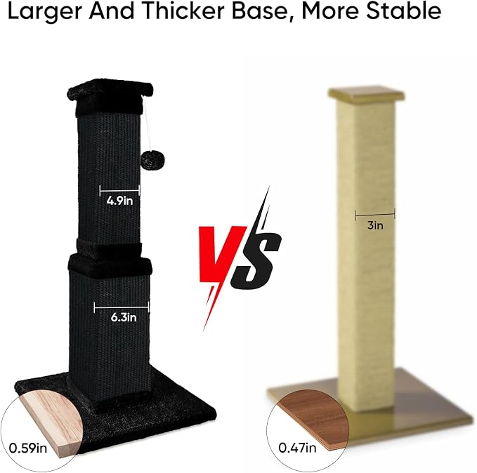 Cat Scratching Post, 32 Inch Cat Scratching Posts for Large Cats, Scratching Posts for Indoor Cats Adults, Cat Scratch Post with Nature Sisal, Full Black