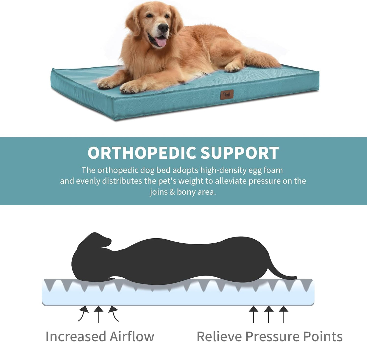 Outdoor Dog Bed for Medium Dogs, Waterproof Dog Bed for Medium Dogs Cats, Orthopedic Egg Crate Foam Pet Bed with Washable and Removable Oxford Cover, Light Blue
