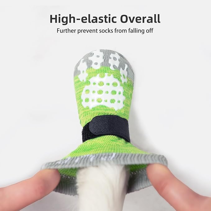 PUPTECK Anti-Slip Dog Socks with Double Sides Grips for Small Medium Large Dogs Hardwood Floors Prevents Licking, Dog Shoes for Hot Pavement Traction Control for Senior Dogs, Fluorescent Green, XL