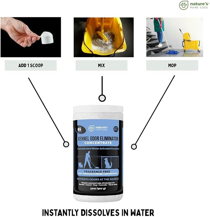 Enzyme Powder Concentrate Makes 86 Gallons - Professional Use for Kennel and Pet Odor Elimination - Removes Urine Poop from Carpets Floors -Enzyme Power, Safe for Pets. Makes 86 gallons-Fragrance Free