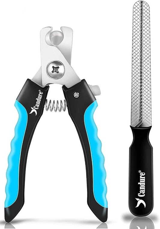 Candure Pet Nail Clippers Professional Nail Trimmer Suitable for Puppy, Cats, Rabbits and Guinea Pigs - Safety Lock/Protective Guard to Avoid Over Cutting (Blue, Small)