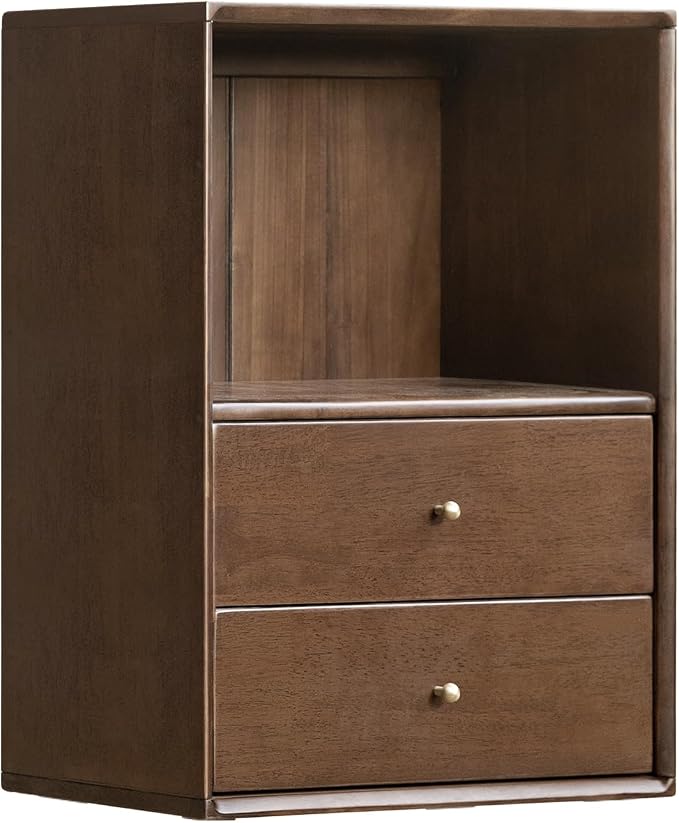 YESWOOD Modular Bookcase Storage Cubes, 100% Solid Rubberwood TV Stand Free Combination, Small Walnut Color Buffet Cabinet for Living Room Bedroom Study
