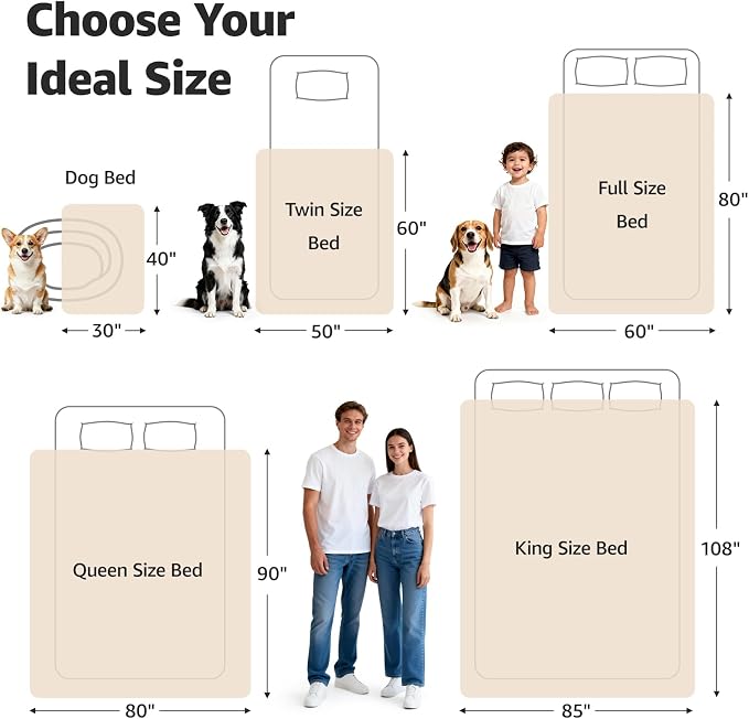 LOOBANI Waterproof Blanket for Bed, Soft Flannel Twin Bed Blanket 60" x 80" | Pet Blankets for Large Dogs, Reversible Spill-Proof, Ideal for Couch Cover, Movie Time, Camping, Travel, Noise Free, Beige