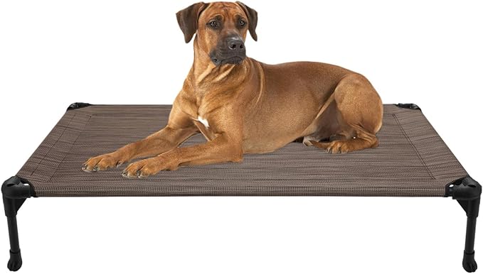 Veehoo Outdoor Elevated Dog Bed Large Sized Dogs, Cooling Raised Dog Cots | Off-ground training platform, portable camping hammock, breathable mesh, easy to clean, no-tool setup, 45"x33", Brown