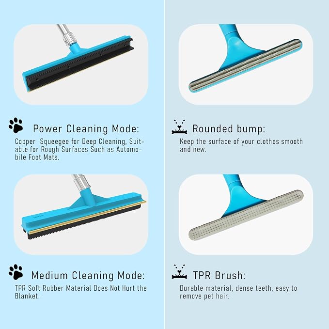 Upgraded Carpet Rake for Pet Hair Removal,2PCS Reusable Pet Hair Remover with 56” Adjustable Long Handle, 3 in 1 Rubber Broom and Carpet Brush Scraper for Rugs, Mats, Couch, Furniture