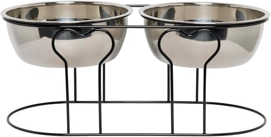 YML 7-Inch Wrought Iron Stand with Double Stainless Steel Feeder Bowls,Black