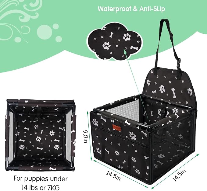 Dog Car Seat Puppy Portable Pet Booster Car Seat with Clip-On Safety Leash and Stable Fram, Anti-Collapse,Perfect for Small Pets