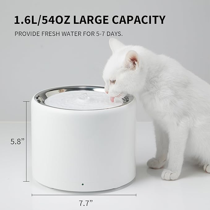PETKIT Eversweet 3 Pro Cat Water Fountain with Wireless Pump, 1.6L/56oz Stainless Steel Pet Fountains for Cats Indoor, Automatic Water Dispenser Ultra Quiet, App Monitoring