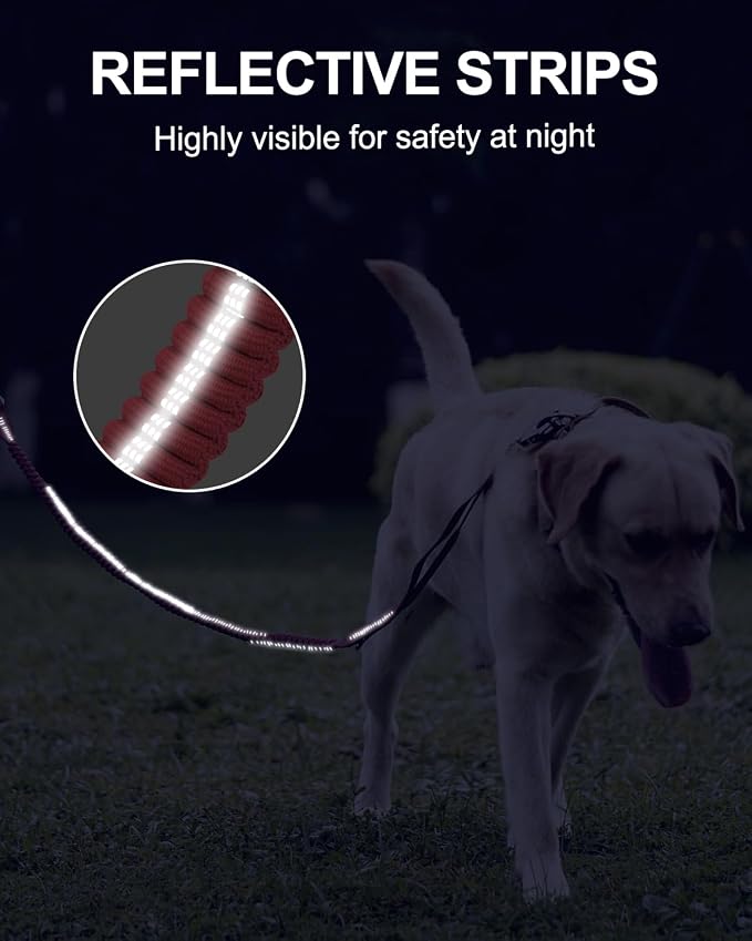 Joytale Tactical Bungee Dog Leash, Shock Absorbing No Pull, Hot Pink | For Large Dogs That Pull, 2 Padded Handles for Control, Car Seatbelt Clip, Reflective for Night Safety, Metal Frog Clip