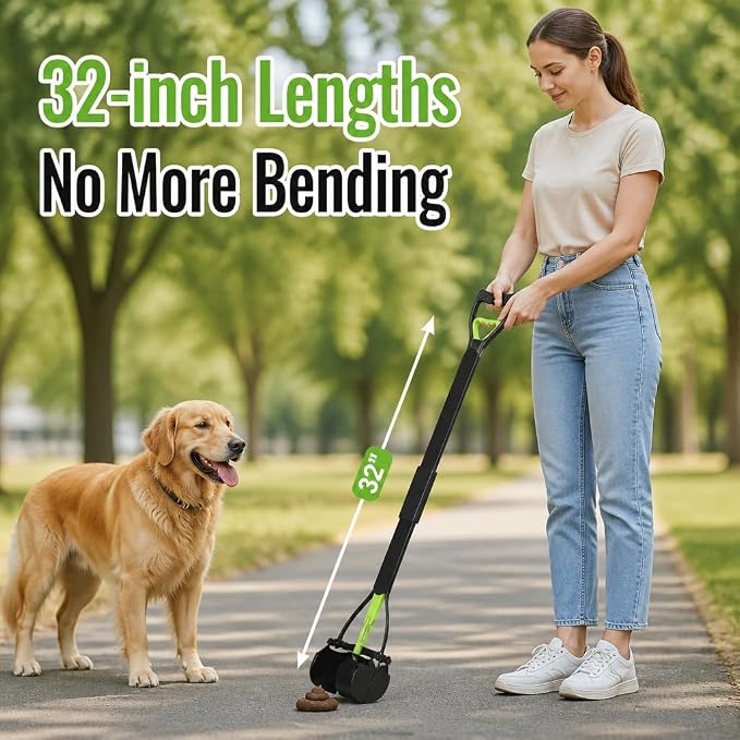 32" Long Handle Pooper Scooper for Large Dog, Heavy Duty Poop Scoop for Yard, Foldable, Portable