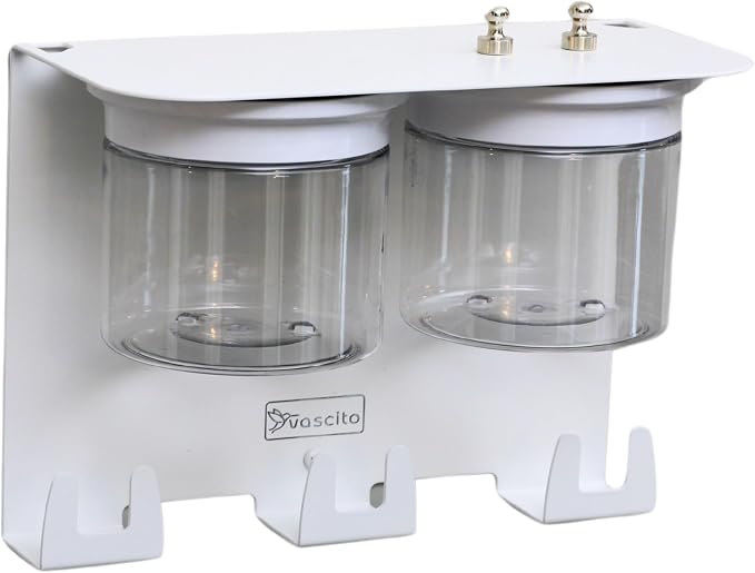 Dog Treat Holder For Wall Storage For Pets, Premium Pet Wall Organizer, Includes Two 16oz Airtight Dog Treat Jars, 3 Sets of Triple Hooks, Sturdy Shelf in Designer White