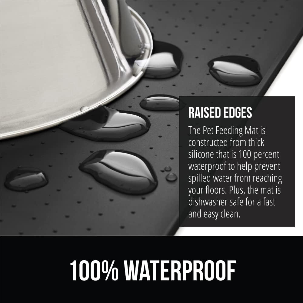 GORILLA GRIP 100% Waterproof Raised Edge BPA Free Silicone Pet Feeding Mat, Dog Cat Food Mats Contain Spills Protects Floors, Placemats for Cats and Dogs Water Bowl, Pets Accessories 23x15 Charcoal