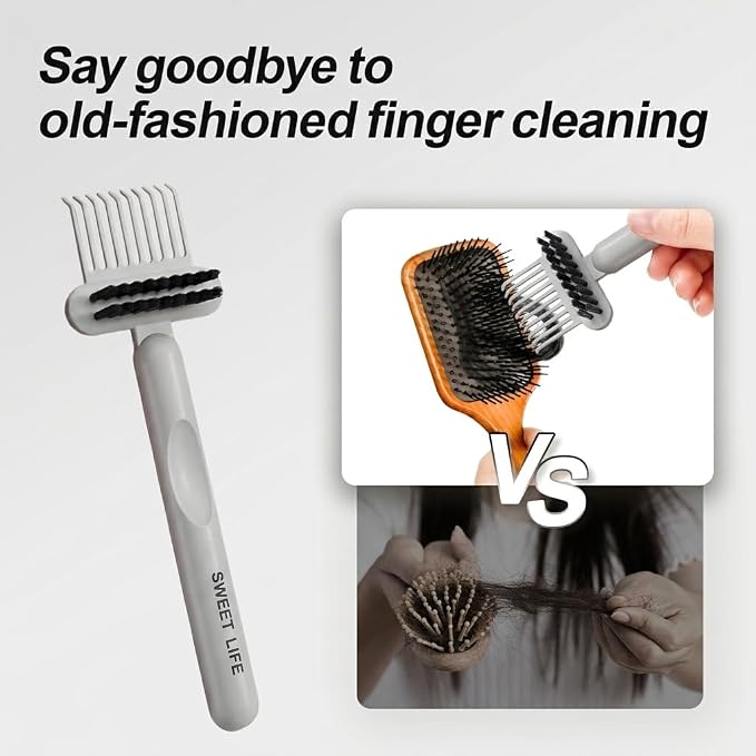 Hair Brush Comb Cleaning Tool Comb,2-in-1 Hair Brush Cleaner Tool, Portable Remover Rake for Removing Hair Dust, Home and Salon Use (Grey)