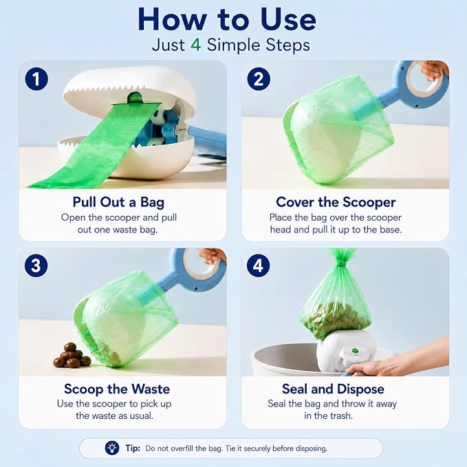 Dog Pooper Scooper with 120 Bags – Unbreakable & Durable One Handed Pickup Tool for Large & Small Dogs, Ready to Use Easy Clean Poop Catcher for Yard, Walks, Grass – Blue