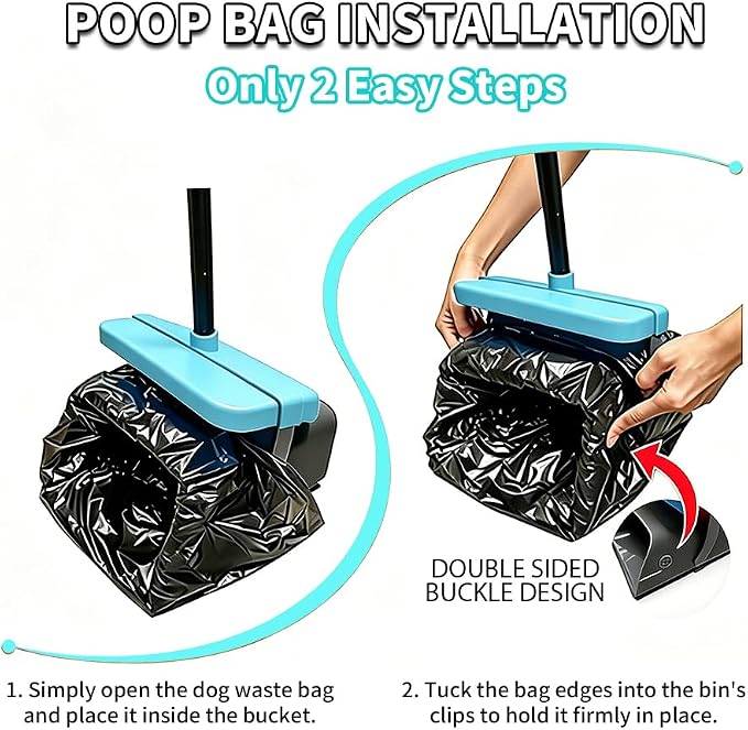Pooper Scooper, 46" Long Handle Heavy Duty Picker-Upper, Swivel Bin Rake Kit with Bag Attachment, 100 Waste Bags for Small Large Dogs Puppy Poop Trash Litter Cleanup Yard Outdoor Pet Essentials