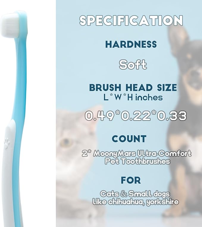 MoonyMars Small Dog Toothbrush, Cat & Puppy Tooth Brushing Kit, Ultra Soft & Mini Head Teeth Brush for Kitten & Tiny Pet, Doggy Toothbrushes Deep Dental Cleaning, 2 PCS - Blue