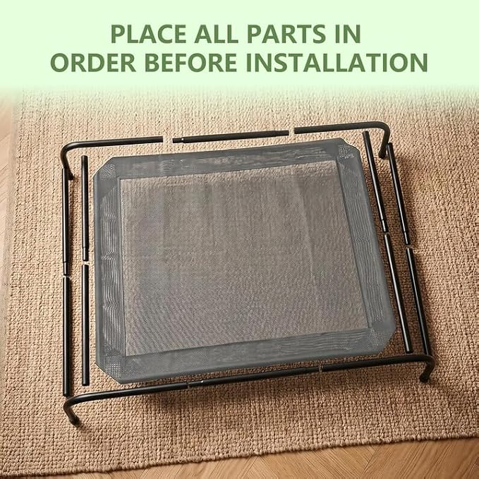 MICOOYO Outdoor Dog Bed, Elevated Dog Bed Raised Dogs Bed with Breathable & Washable Mesh, No-Slip Feet, Easy Clean, Chew Proof, Portable Dog Cot for Indoor & Outdoor Use, 47" x 31" x 9", Black
