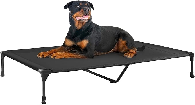 Veehoo Outdoor Elevated Dog Bed Large Sized Dogs, Cooling Raised Dog Cots | Off-ground training platform, portable camping hammock, breathable mesh, easy to clean, no-tool setup, 53"x37", Black