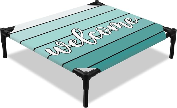 Outdoor Elevated Dog Bed for Small Dogs, Teal Green Wooden Grain Breathable Cooling Raised Dog Cot for Indoor/Outdoor, Gradient Farmhouse Wood Plank Waterproof Elevated Pet Beds, S 20 x 20 in