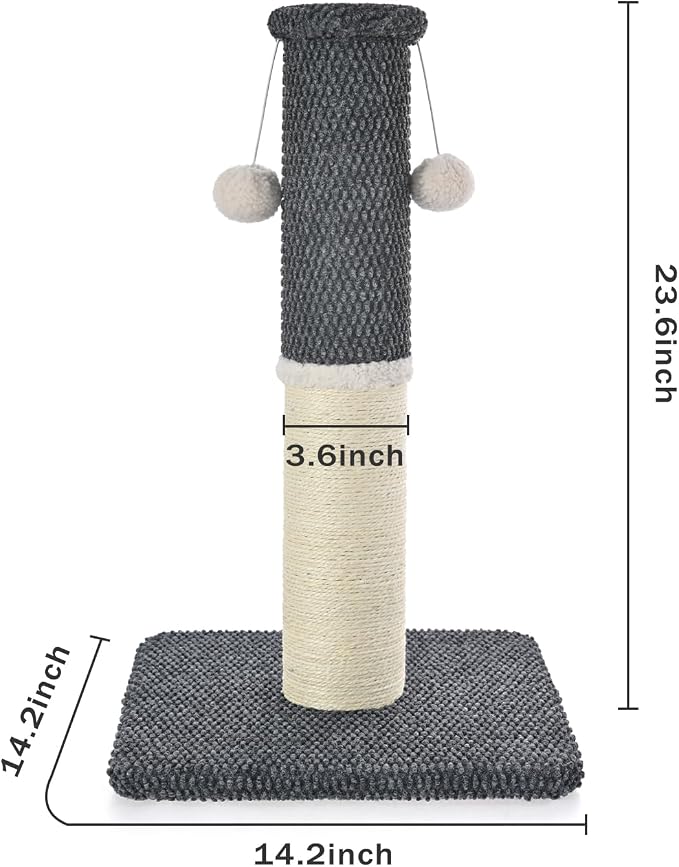 Made4Pets Cat Scratching Post with Sisal & Carpet for Indoor Cats, 23.6" | Cat Scratcher with Wide Stable Base, Interactive Hanging Toys, Ideal for Kittens, Small Cats and Everyday Indoor Play
