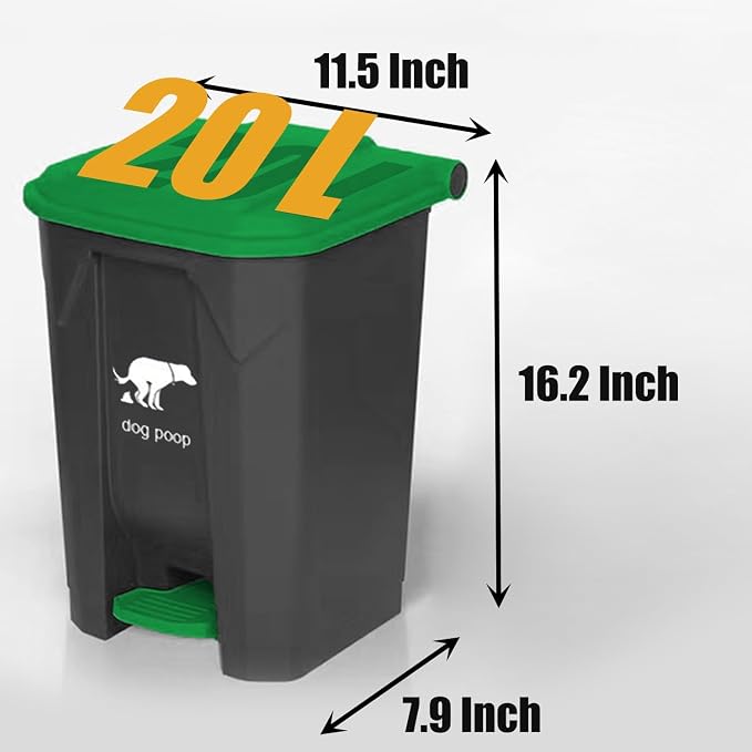 6Pack - Large Dog Pooper Scooper for yard - 20L Dog Poop Trash Can Outside | Step Pet Waste Container Outdoor with Removable Inner Bin - 28" Pooper Scooper & Long Handle