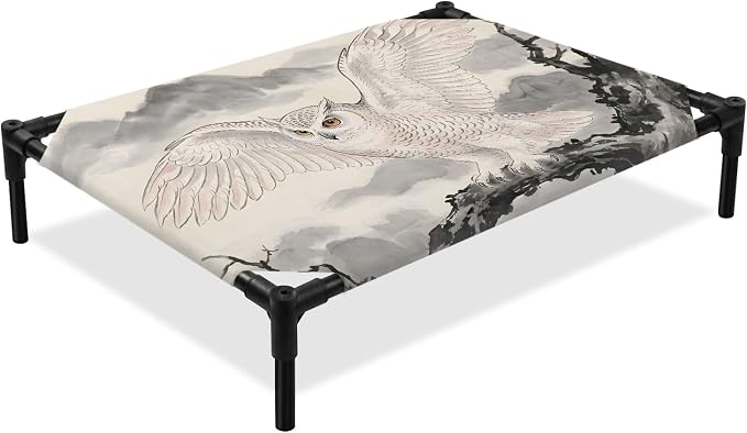 Outdoor Elevated Dog Bed for Large Dogs, Cute Eagle Breathable Cooling Raised Dog Cot for Indoor/Outdoor, Natural Mountain Tree Branches Animals Rustic Waterproof Elevated Pet Beds, L 28 x 22 in