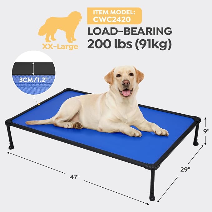 Veehoo Chew Proof Elevated Dog Bed, Indestructible Raised Dog Bed for Aggressive Chewers, Waterproof Dogs Training Platform for Indoor or Outdoor Use, 47 x29 inches, Blue