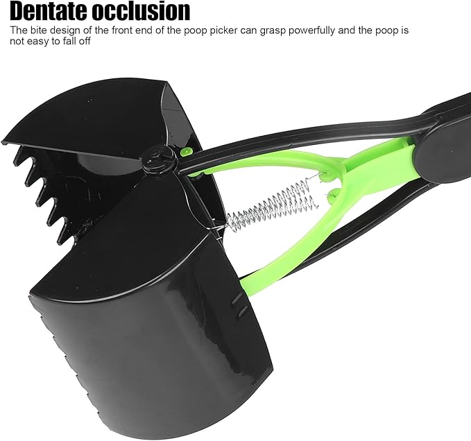 Pet Pooper Scooper, Long Handle Jaw Poop Pick Up Tool for Dogs Cats, 23.7in Heavy Duty Plastic Waste Cleaner with Foldable Design (Green Black)