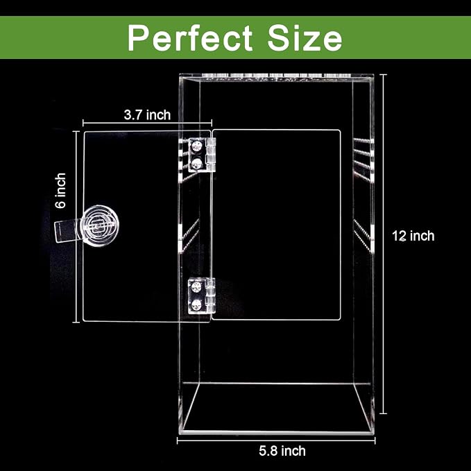 NANEEZOO Jumping Spider Enclosure with Front Opening Door, 6"x6"x12" Reptile Breeding Box Micro Habitat Terrarium for Small Tree Dwelling Reptiles, Spiders, Mantis & Invertebrates