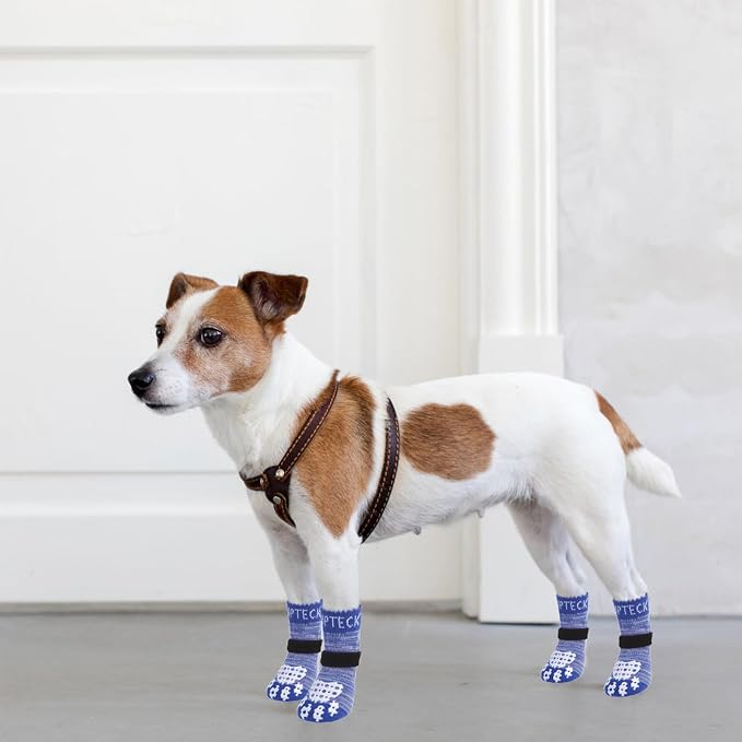 PUPTECK Anti-Slip Dog Socks with Double Sides Grips for Small Medium Large Dogs Hardwood Floors Prevents Licking, Dog Shoes for Hot Pavement Traction Control for Senior Dogs, Royal Blue, XS